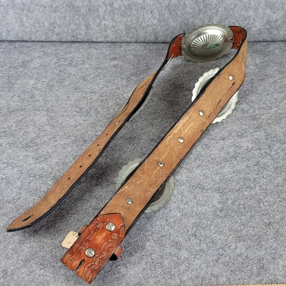 Vintage Western Tooled Leather Concho Belt Brown Silver Tone Southwestern 36 NOS - Picture 7 of 10